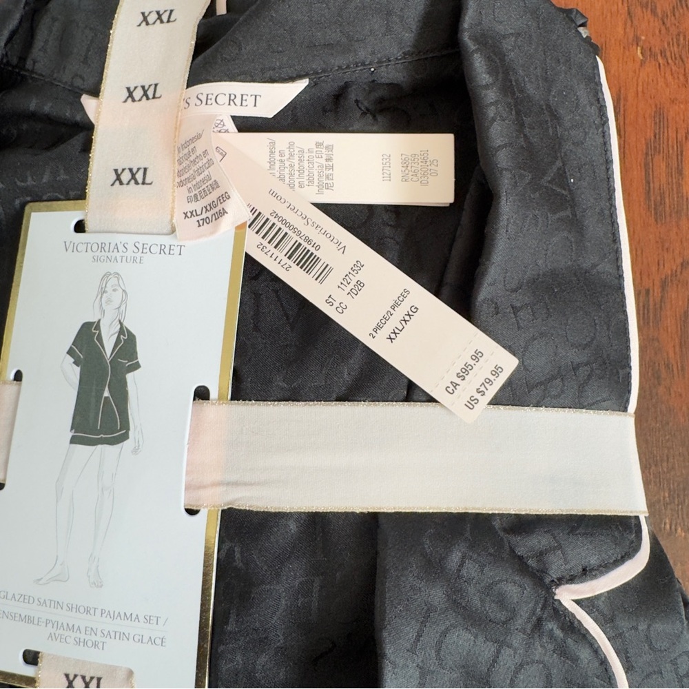 Victoria's Secret Black Pajama Set with White Piping